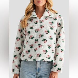 Nordstrom Floral Teddy Jacket - White and Pink